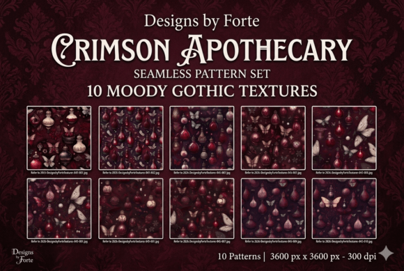 Download Crimson Apothecary Seamless Pattern Set - Seamless Collection
