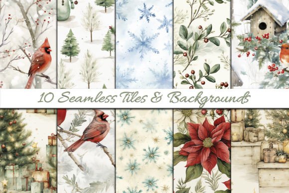 Download Vintage Christmas Seamless Watercolour - Seamless Collection